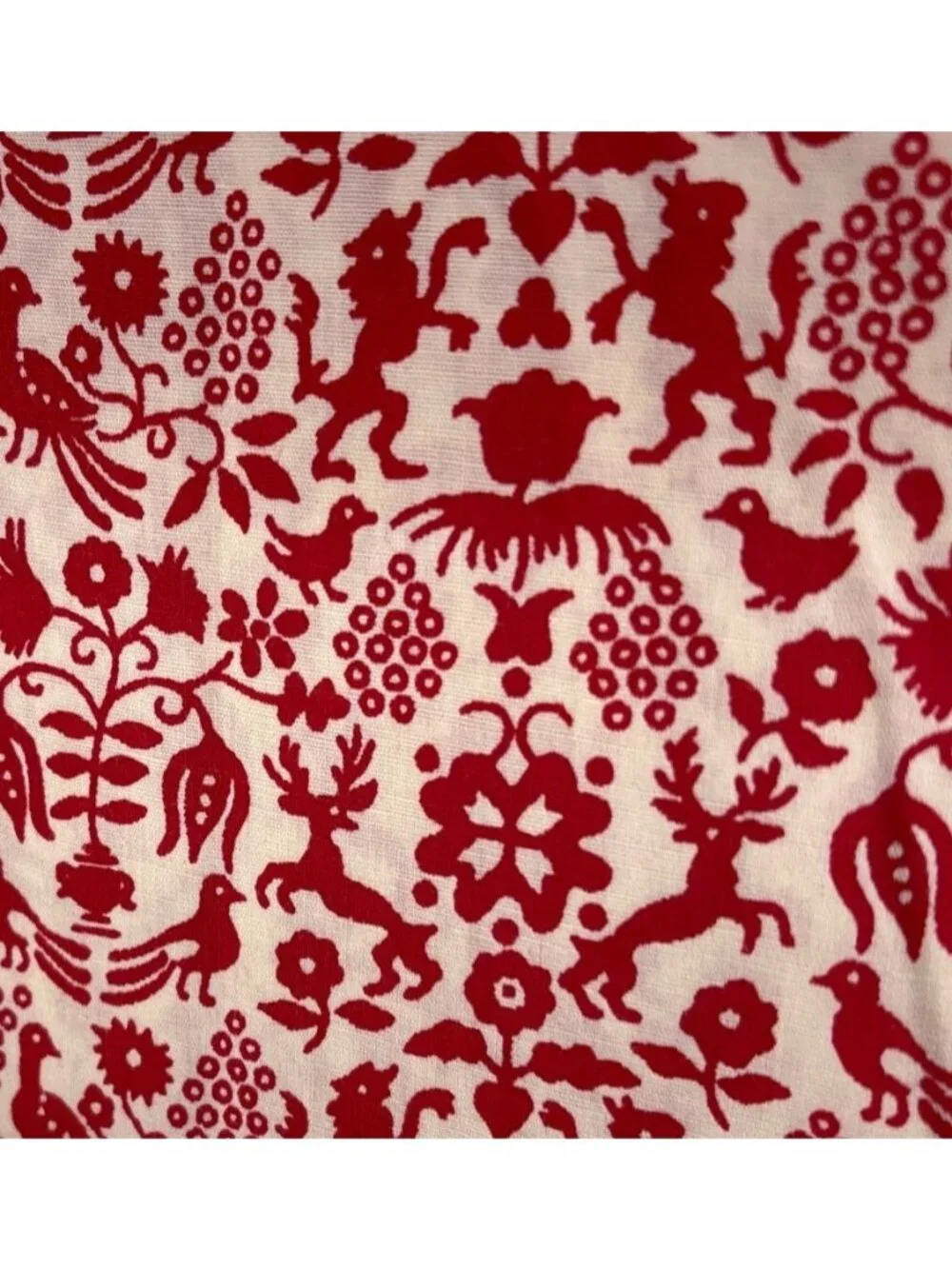 Red & Cream Cotton Fabric Folk Animal Pattern 23 x 42